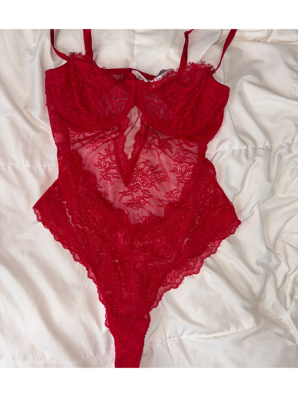 Red Lace Bodysuit Teddy - Women's Intimates